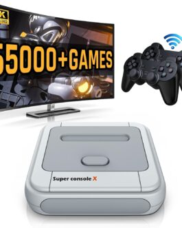 Kinhank Super Console X with 65,000+ Classic Games Retro Video Game Consoles,Emulator Console for HD/AV Output,Compatible with 60+ Emulators, 2 Wireless Controllers,Gift for Holiday