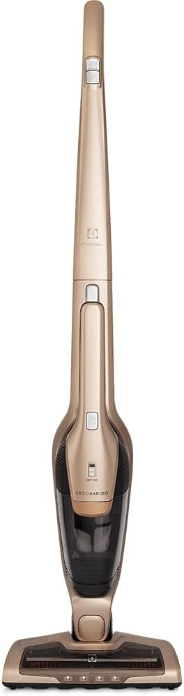 Aspirador de Pó vertical bateria ergorapido 2 em 1 Electrolux 45 min Luz LED pedal limpeza facil escova rotativa bocal extra pelos animais luz frontal LED capacidade 460Ml ERG26 Bivolt Dourado