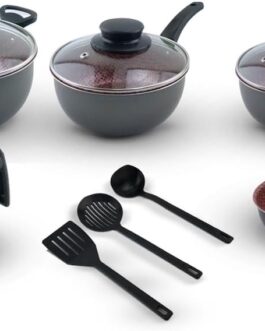 Conjunto Panelas Elegan Prime 8 Peças Grafite com Rosa – Dona Chefa