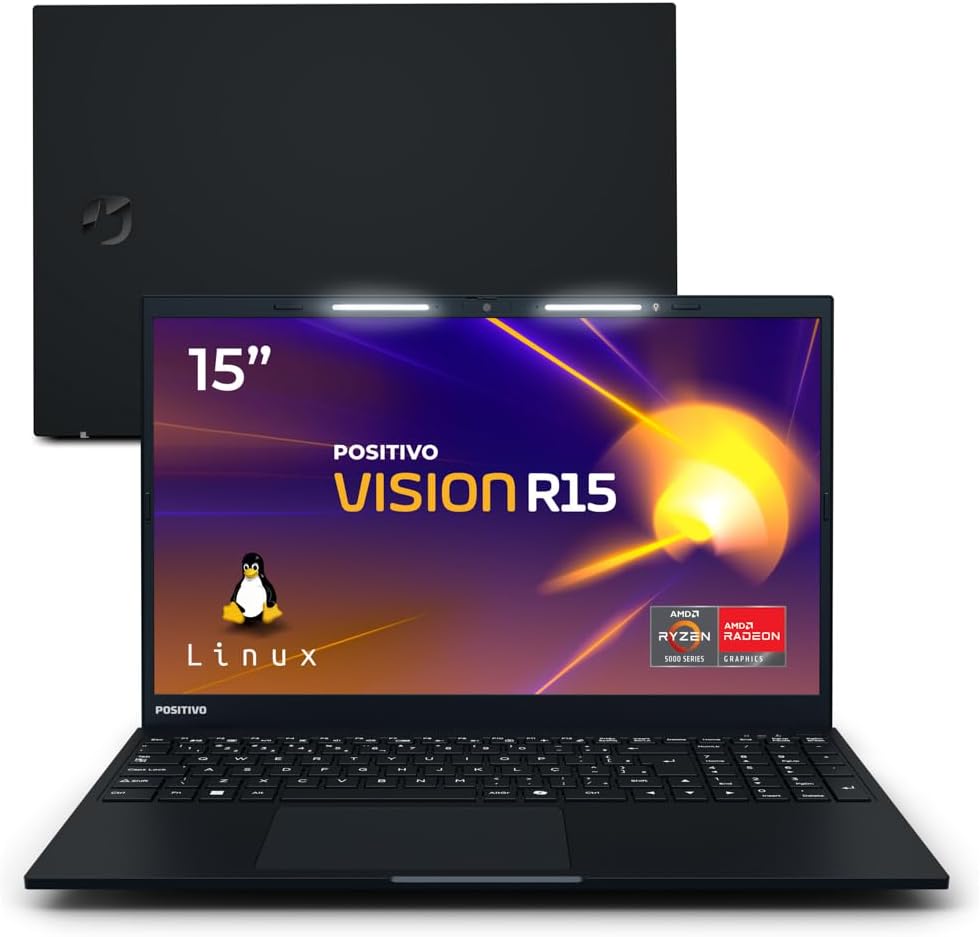 Notebook Positivo Vision R15 AMD® Ryzen 7-5700U Linux 8GB RAM 256GB SSD 15.6” Full HD Lumina Bar – Preto