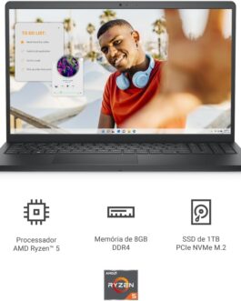 Notebook Dell Inspiron I15-A0507-U20P 15.6″ Full HD AMD Ryzen™ 5 8GB 1TB SSD Linux Preto Carbono