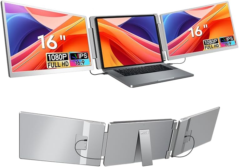 16 Polegadas Extensor de Tela Dupla para Notebook, 1920 * 1200 IPS Monitor Portátil Plug & Play tipo C/HDMI/USB-A para Laptop de 12 a 18,5 Polegadas