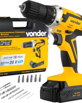 Parafusadeira Furadeira 20V Vonder PFV 238 18 Posições de Torque LED Bateria Carregador e Acessórios