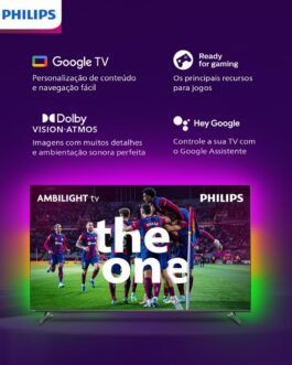Smart TV 55″ 4K 120 Hz Philips THE ONE 55PUG8808/78, Google TV, Ambilight, P5, DTS Play-Fi, Freesync, Dolby Vision Atmos, 40 WRMS