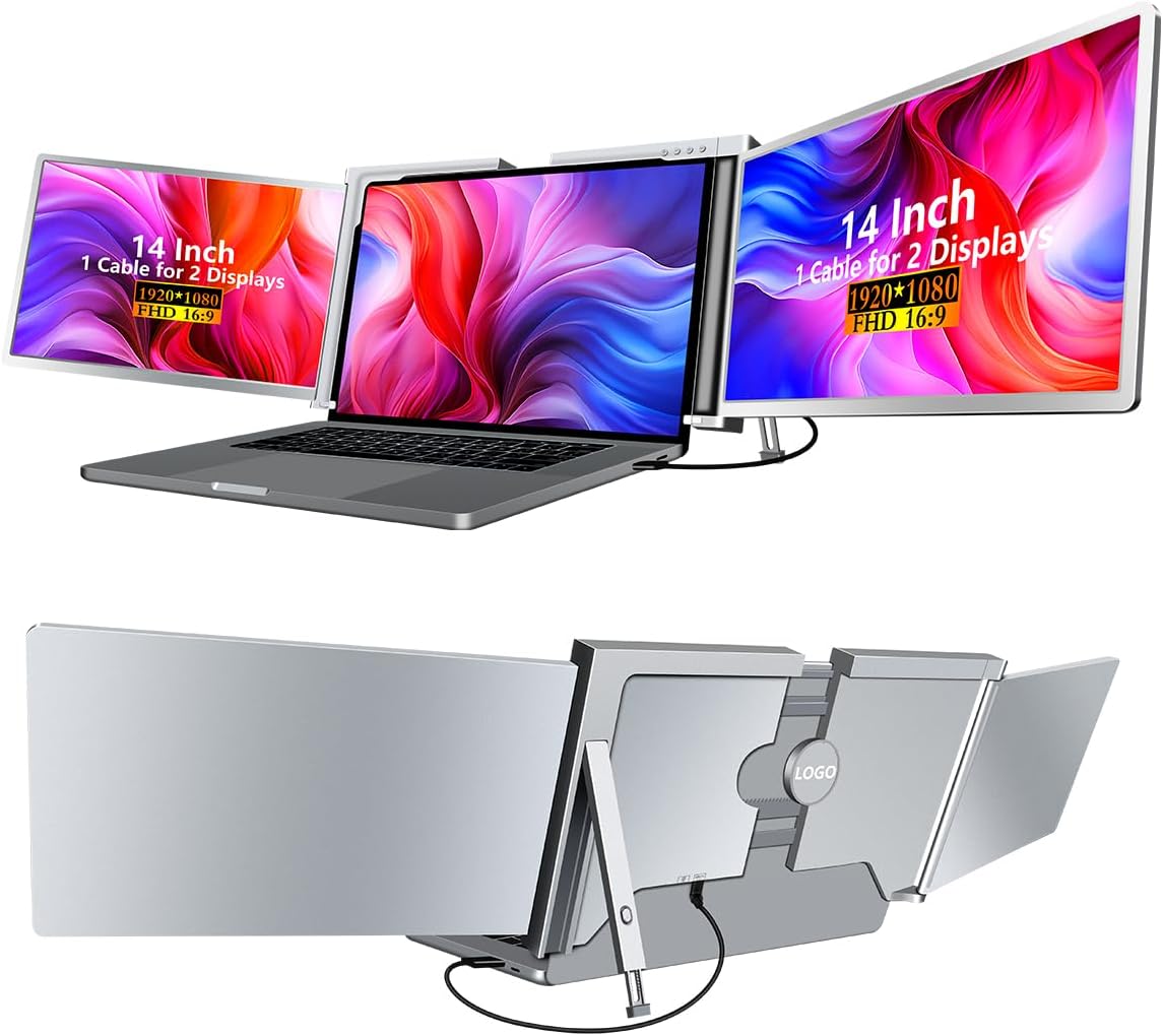 Extensor triplo de tela de laptop, [M1/M2/M3Windows] Extensor de monitor de laptop para Mac/Windows, 1080P | FHD IPS | Moldura ultrafina, alimentado por Type-C/USB, para laptop de 13,3″-17,3