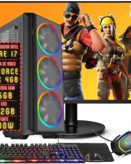 3Green Technology PC Gamer Completo FPS Intel Core i7 16GB RAM Placa de vídeo Geforce GTX 4GB SSD 512GB Monitor 24” Full HD 75Hz Fonte 500W 3GF-064 Preto