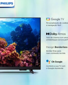 Smart TV Philips 32″ HD 32PHG6918/78, Google TV, Comando de Voz, HDR, 3 HDMI, Wifi 5G, Bluetooth