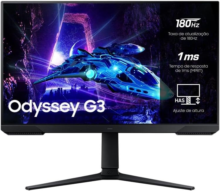 Monitor Gamer Samsung Odyssey G3″, 27″, 180Hz, 1ms,Ajuste de Altura,Freesync,DP,HDMI,FHD, preto