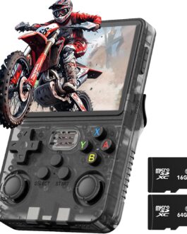 R36S Handheld Game Console, Preloaded with 15000+ Games, Linux System with 32+64G TF Card, Retro Gaming Console 3.5-inch IPS Screen (Black)