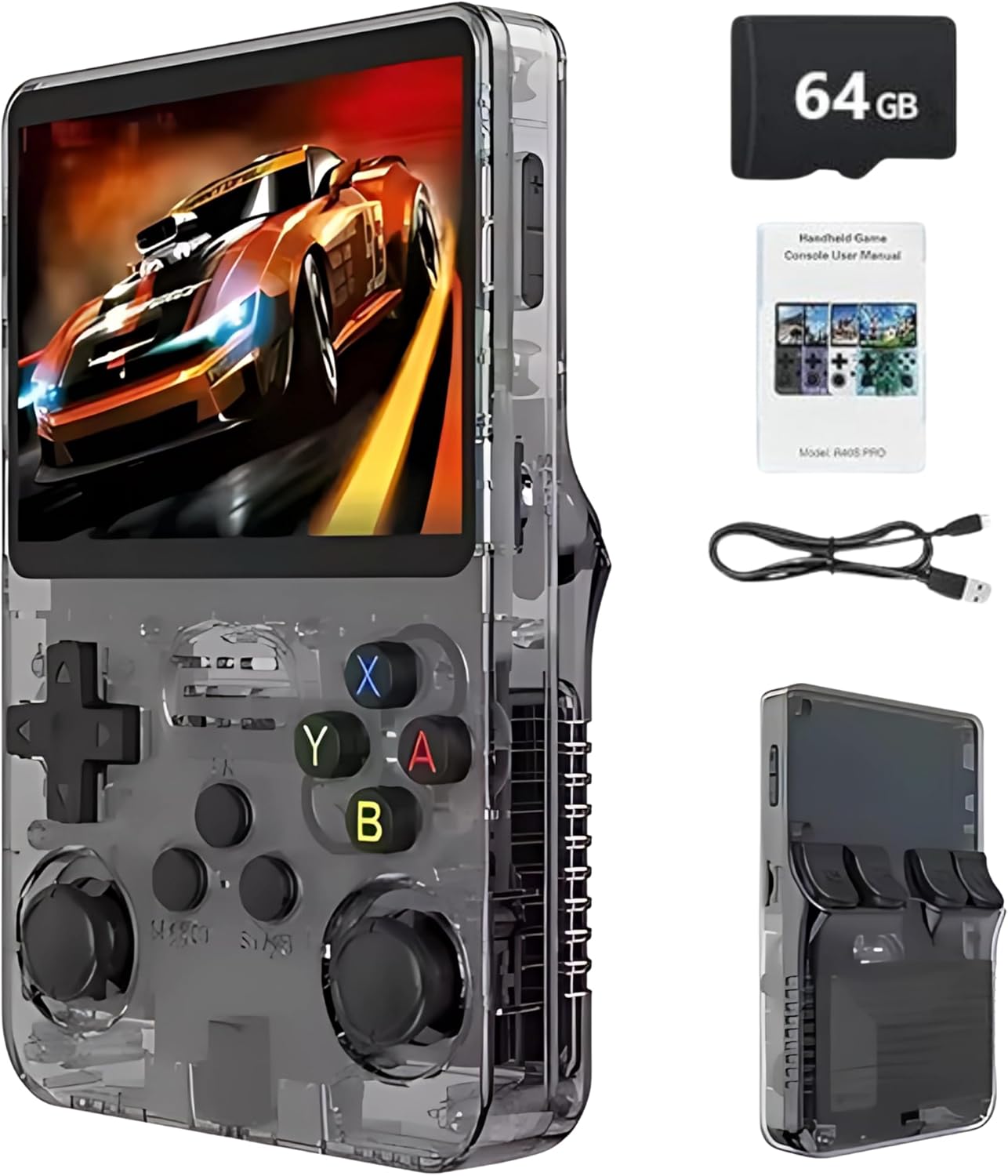 R36S Console de jogos portátil de 64 GB, integrado mais de 15.000 jogos clássicos, sistema Linux com tela HD MIPI IPS de 3,5 polegadas, dispositivo portátil de jogos e entretenimento de 3500 mAh