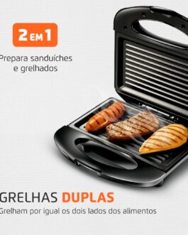 Grill e Sanduicheira Premium, Mondial, Preto/Inox, 800W, 110V – S-07