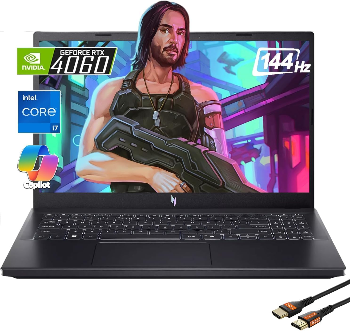 Acer Laptop Para Jogos Nitro V 2024 Com Tecnologia De Ia, Processador Intel Core I7-13620H De 13ª Geração, Nvidia Geforce Rtx 4060, Tela Fhd Ips De 15,6″ E 144 Hz, Switch Mux | Com Cabo Hdmi (32 Gb