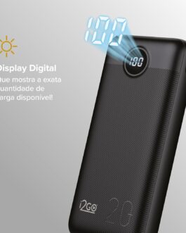 I2GO, Carregador Portátil (Power Bank) Ultra Rápido 20000mAh, Power Delivery 20W, 2 Saídas USB + 1 Saída/Entrada USB-C, Preto, i2GO PRO