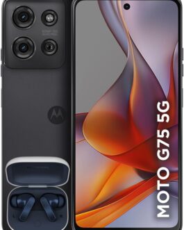 Smartphone Motorola G75 5G + Moto Buds – 256GB 16GB (8GB RAM+8GB Ram Boost) e 50MP Sony Lytia 600 Camera Moto AI Ultrarresistencia militar – Preto