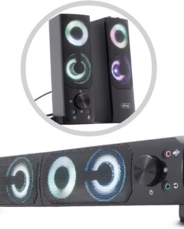 Caixa de Som Gamer Soundbar 12W Rms Real Torre Led Rgb Alto Falantes Subwoofer Estéreo P2 Usb Pc Computador Notebook Mac Tv