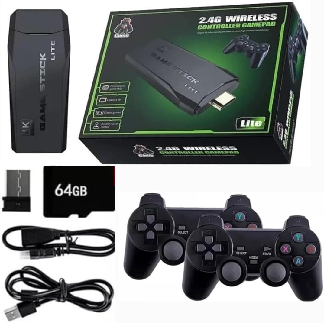 Game Stick Retrô 4K 64gb Original Versão Atualizada – 20 Mil Jogos Com 2 Controles Sem Fio – Smart Video game TV Stick – Game pendrive