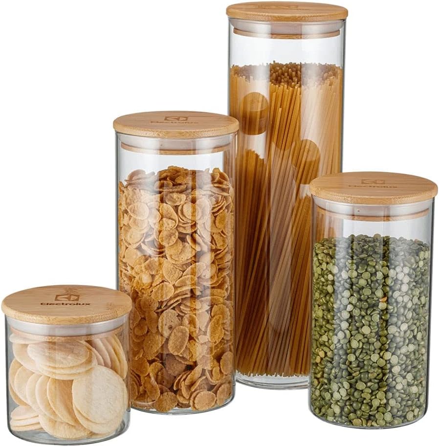 Potes Herméticos Porta-Mantimentos com Tampa de Bambu Electrolux – 4 unidades