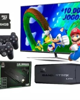 Game Stick Retrô 4K 64gb Original Versão Atualizada – 20 Mil Jogos Com 2 Controles Sem Fio – Smart Video game TV Stick – Game pendrive