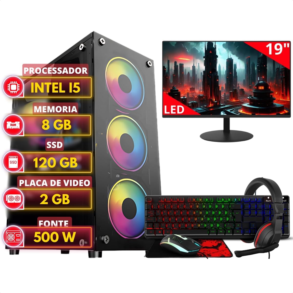 Computador Gamer Xblue TECH Completo Intel I7 8gb Ssd 120gb Com Placa De Vídeo (Desktop 1)