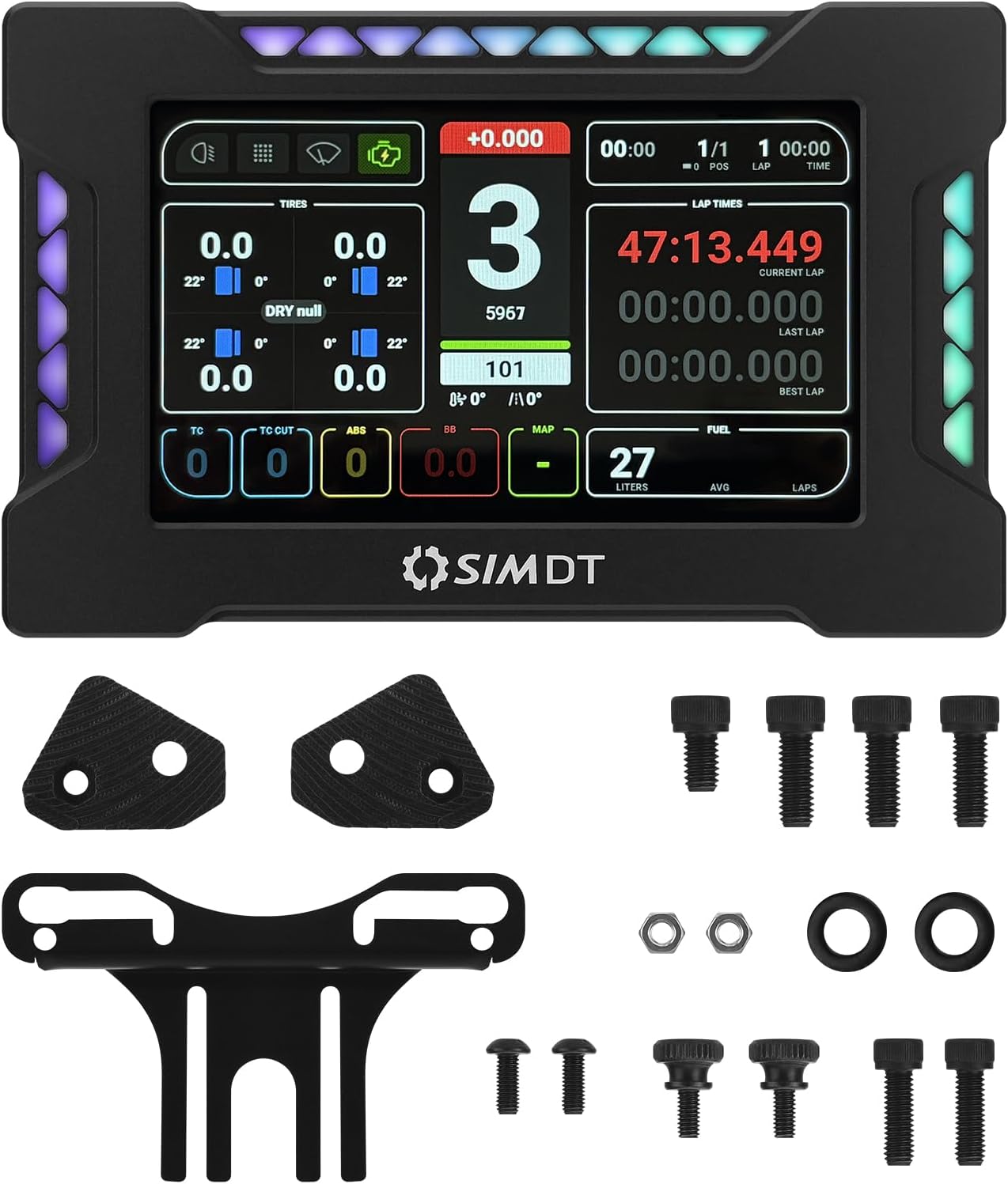 DB PRO Dashboard Sim Racing Dash Simulator Display 5-inch Touch Screen 19-RGB Indicators Double USB Interface for Simulation Racing Games Accessories