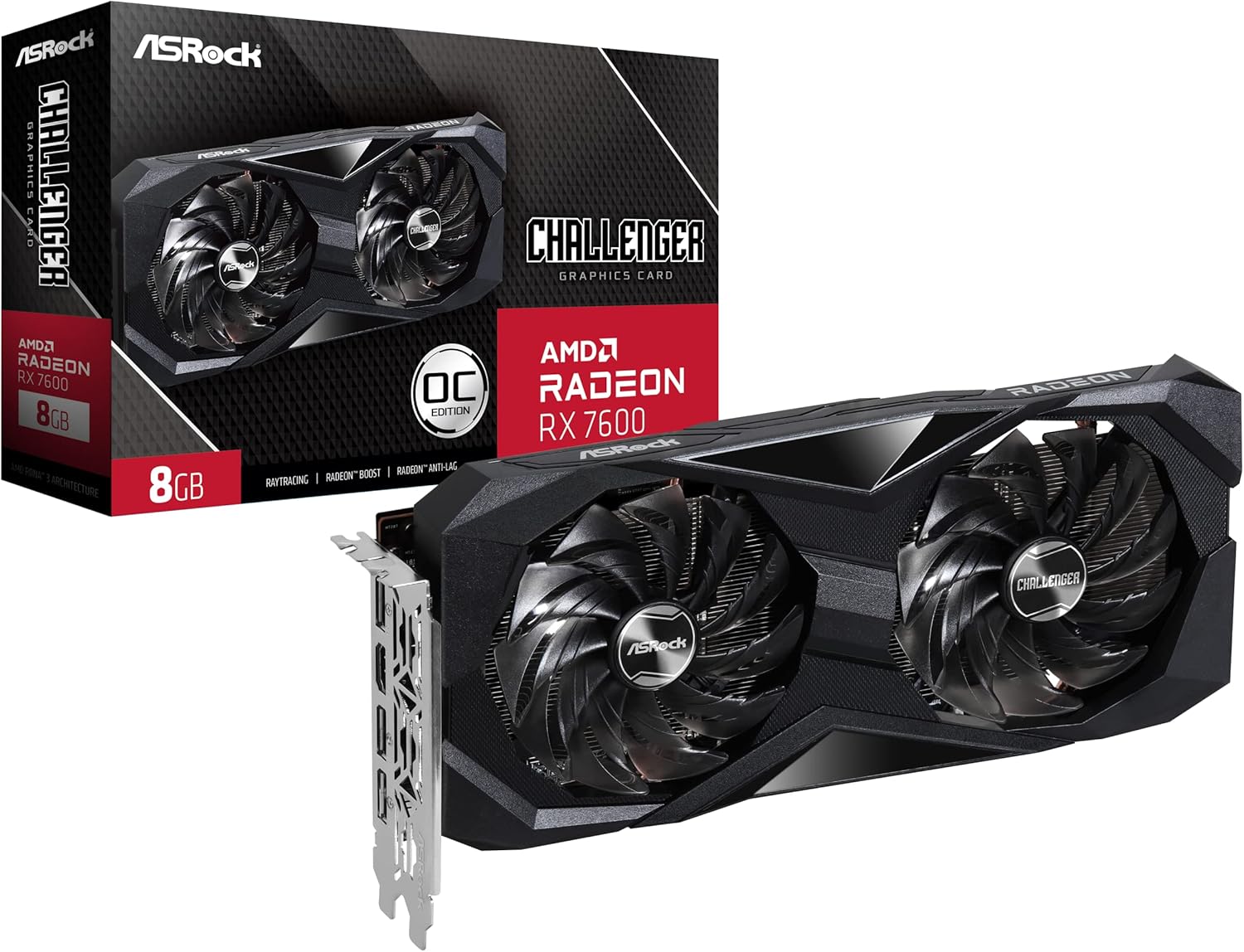 Placa de Vídeo ASRock Radeon RX 7600 Challenger OC, 8GB, GDDR6, 128-Bit, FSR, Ray Tracing, Preto