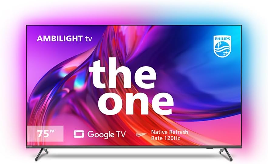 PHILIPS, Smart TV, Ambilight THE ONE 75″ 4K 120 Hz, 75PUG8808/78, Google TV, P5, DTS Play-Fi, Freesync, Dolby Vision e Atmos, 40 WRMS