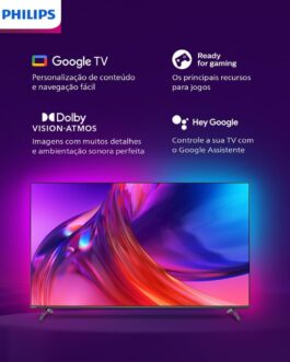 PHILIPS, Smart TV, Ambilight THE ONE 75″ 4K 120 Hz, 75PUG8808/78, Google TV, P5, DTS Play-Fi, Freesync, Dolby Vision e Atmos, 40 WRMS
