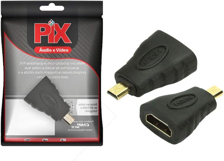 Pix, 003-8503, Adaptador Micro HDMI PLA stico – Micro HDMI Macho Para HDMI Femea