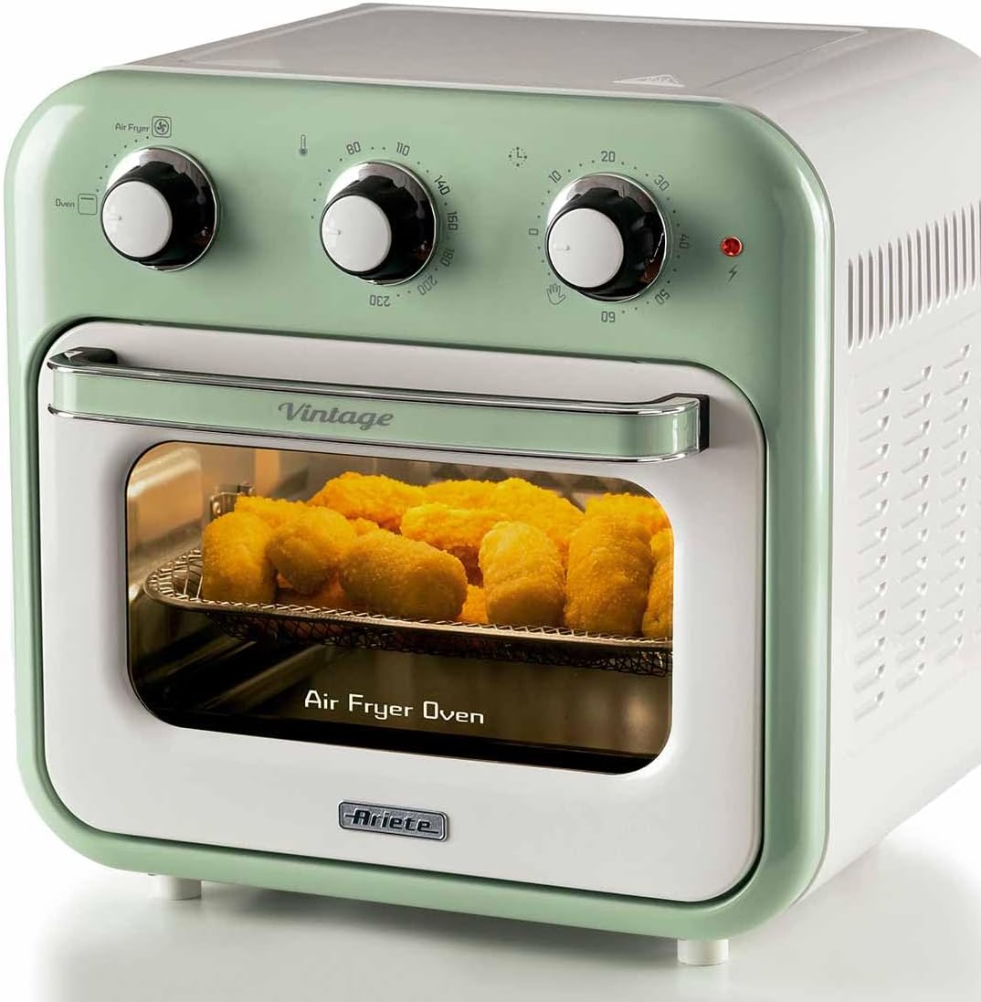 Ariete 4632, Fritadeira 2 em 1, Air Fryer e Forno Elétrico Vintage Verde, Capacidade de 16 Litros, 1400 Wats, Porta Transparente – 127V