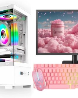 Computador CPU PC Gamer Completo Branco Intel Core i5 Memoria Ram 16GB SSD 240GB Monitor Kit Gamer Rosa