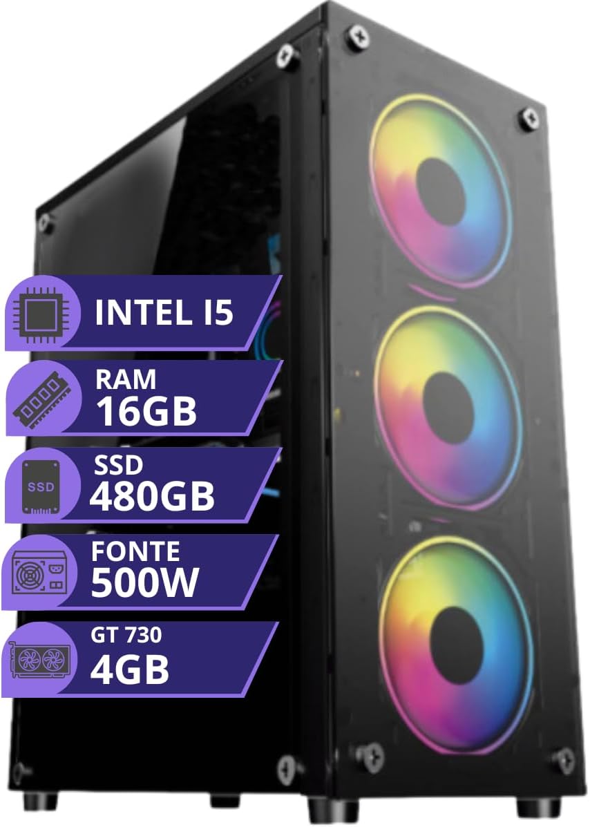 Pc Gamer Cpu Intel Core I5 Ssd 480gb Memoria 16gb Placa Vídeo 4gb Fonte 500W