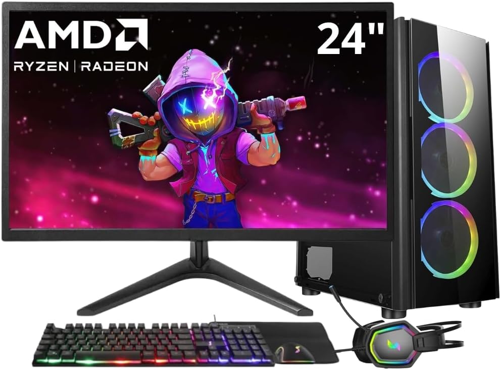PC Gamer 3green Winner, AMD Ryzen 7 5700G, 16GB DDR4, SSD 1TB, Gráficos Radeon VEGA, Fonte 500W, Monitor 24″ LED, Kit Gamer completo – GSW-24014