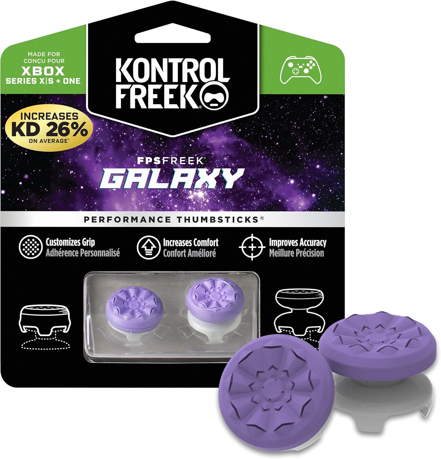 KontrolFreek FPS Freek Galaxy Purple for Xbox One and Xbox Series X Controller | 2 Performance Thumbsticks | 1 High-Rise, 1 Mid-Rise | Purple [video game]