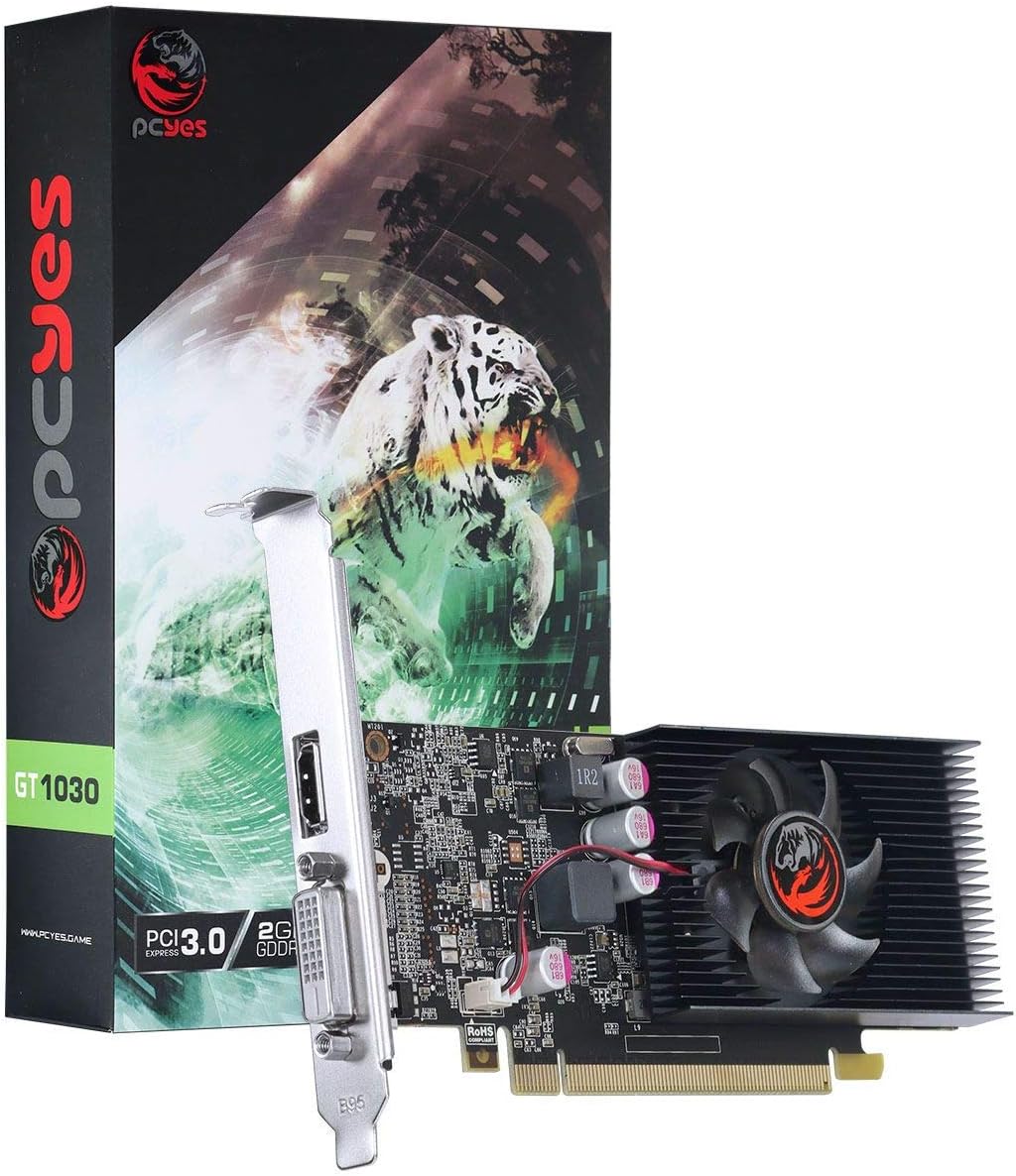 PLACA DE VIDEO NVIDIA GEFORCE GT 1030 2GB GDDR5 64 BITS COM KIT LOW PROFILE SINGLE FAN – PA1030GT6402G5 – PCYES
