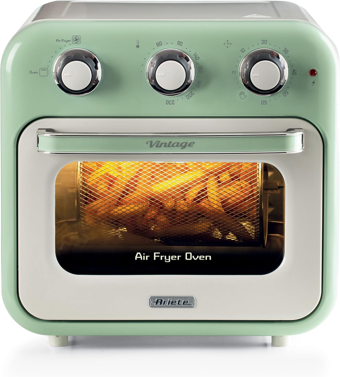 Ariete 4632, Fritadeira 2 em 1, Air Fryer e Forno Elétrico Vintage Verde, Capacidade de 16 Litros, 1400 Wats, Porta Transparente – 220V