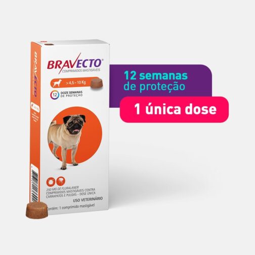 Bravecto® Cães 250mg - Antipulgas e Carrapatos - Cães de 4,5 a 10kg - 1 Comp. Mastigável - MSD Saúde Animal - Imagem 2