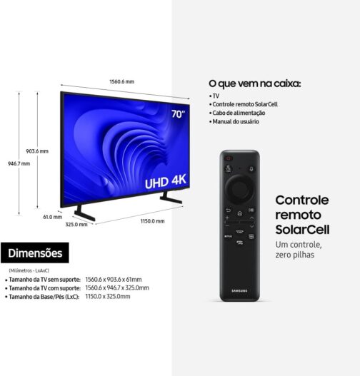 Samsung Smart TV 70" UHD 4K 70DU7700 - Processador Crystal 4K, Gaming Hub - Imagem 3