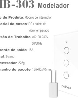 Interruptor Inteligente WiFi, Interruptor Smart Sem Fio Doméstico Multifuncional, Controle Remoto de Eletrodomésticos Por Celulares, Controle Por Voz, Branco, 3 Botao, sem neutro