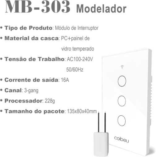 Interruptor Inteligente WiFi, Interruptor Smart Sem Fio Doméstico Multifuncional, Controle Remoto de Eletrodomésticos Por Celulares, Controle Por Voz, Branco, 3 Botao, sem neutro - Imagem 2