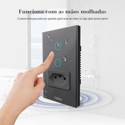 Interruptor Inteligente WiFi com Tomada, Interruptor Smart Sem Fio Doméstico Multifuncional, Controle Remoto de Eletrodomésticos Por Celulares, Preto, 2 Botao, com neutro - Imagem 4
