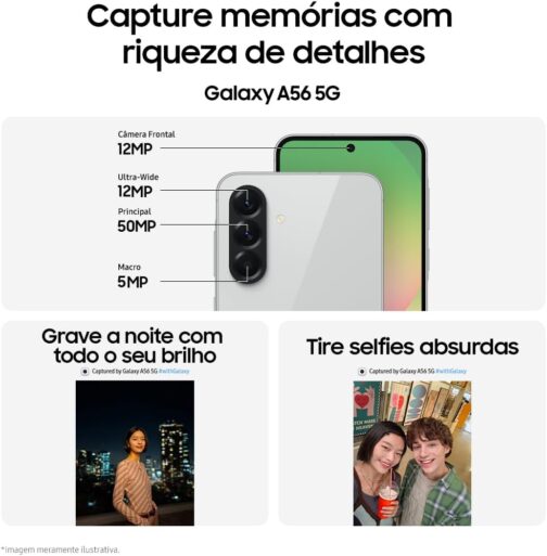 Smartphone Samsung Galaxy A56 5G 256GB, 8GB RAM, Câmera 50MP, IP67, Super AMOLED 6.7", Recursos AI, Cinza - Imagem 3