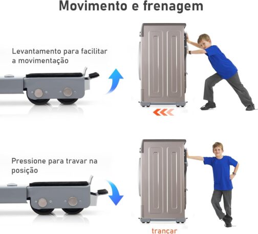 Suporte Móvel, Base Móvel com Rodinhas, Adequado para Geladeira, Máquina de Lavar, Móveis e Eletrodomésticos Domésticos (Cinza) - Imagem 4