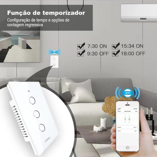 Interruptor Inteligente WiFi, Interruptor Smart Sem Fio Doméstico Multifuncional, Controle Remoto de Eletrodomésticos Por Celulares, Controle Por Voz, Branco, 3 Botao, sem neutro - Imagem 5