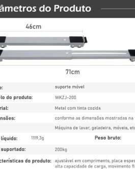 Suporte Móvel, Base Móvel com Rodinhas, Adequado para Geladeira, Máquina de Lavar, Móveis e Eletrodomésticos Domésticos (Cinza)