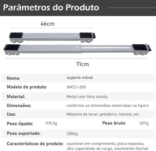 Suporte Móvel, Base Móvel com Rodinhas, Adequado para Geladeira, Máquina de Lavar, Móveis e Eletrodomésticos Domésticos (Cinza) - Imagem 2