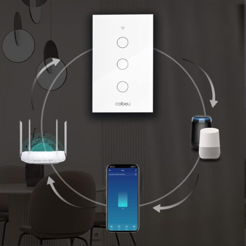 Interruptor Inteligente WiFi, Interruptor Smart Sem Fio Doméstico Multifuncional, Controle Remoto de Eletrodomésticos Por Celulares, Controle Por Voz, Branco, 3 Botao, sem neutro - Imagem 8