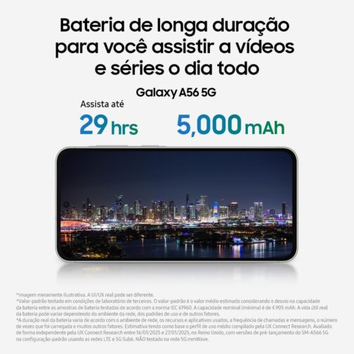 Smartphone Samsung Galaxy A56 5G 256GB, 8GB RAM, Câmera 50MP, IP67, Super AMOLED 6.7", Recursos AI, Cinza - Imagem 9