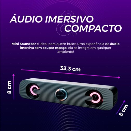 Caixa De Som Pc Computador Notebook Gamer Potente Subwoofer USB P2 Led RGB Soundbar Caixinha - Imagem 4