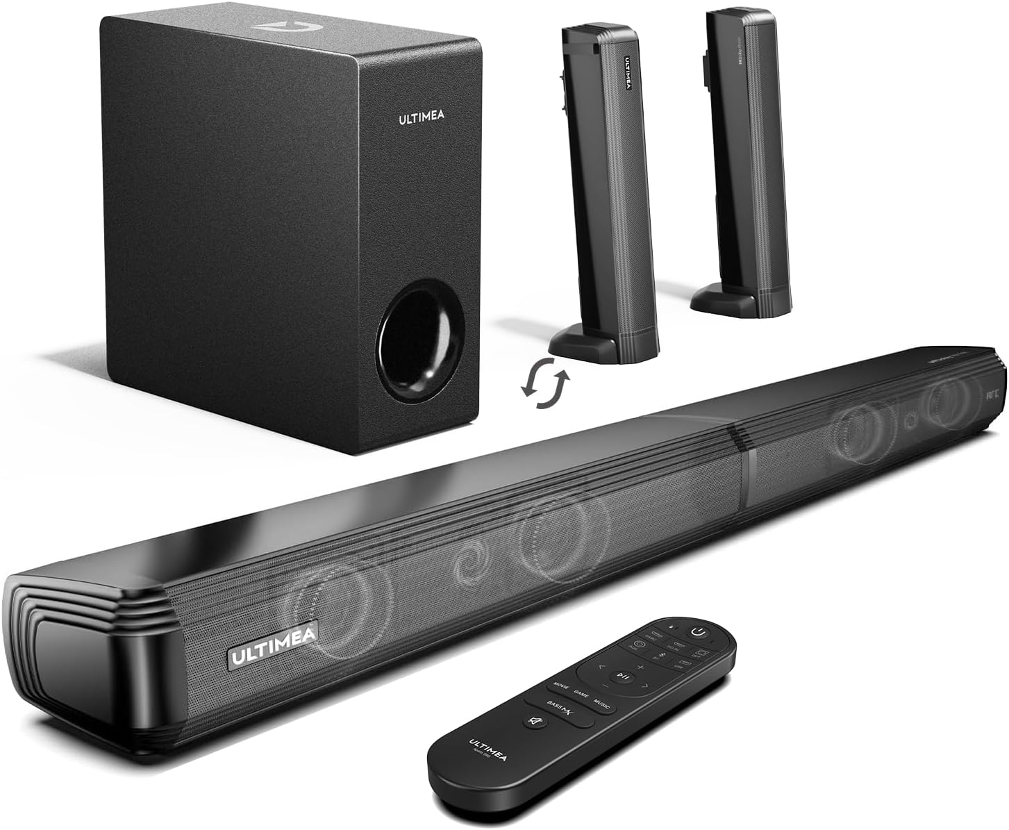 ULTIMEA Apollo S60 Barra de Som 4.1 Dolby Atmos para Smart TV, Bluetooth 5.3, 280W, 3 EQ Modes, Subwoofer, HDMI eARC, Preto/Bahama P