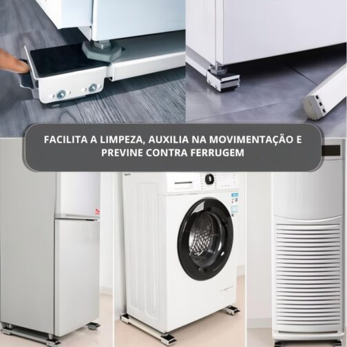 Suporte Com Rodinhas Para Eletrodomésticos Reforçado - Ajustável Para Geladeira Fogão e Máquina de Lavar Roupa Para Até 200kg - Imagem 3